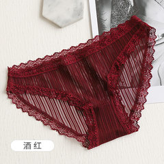 A thin section of fine gauze lace underwear sexy female hollow thin transparent low waist briefs Ms. summer girl M (80-120 Jin) Claret