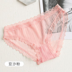 A thin section of fine gauze lace underwear sexy female hollow thin transparent low waist briefs Ms. summer girl M (80-120 Jin) Red bean powder