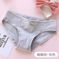 Japanese cotton fabric, female underwear waist sexy, simple cotton wide edge, comfortable breathable female briefs L Gray bow tie