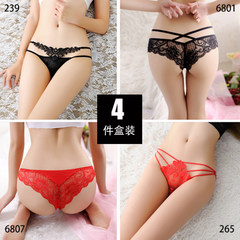 The 4 gift box sexy underwear lace G-string girl transparent temptation real hot black waist briefs 1 feet 7 to 2 feet 3 waist circumference Dark red
