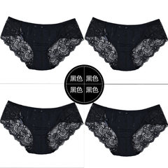 4 pack sexy ladies underwear lace fabric Japanese transparent gauze cute girl panties female cotton crotch Waist circumference of 1 feet 7 to 2 feet 4 Black + Black + Black + Black