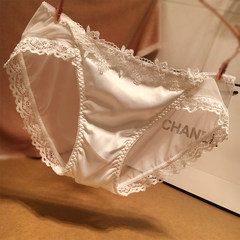 European nobles charming Sexy Lace Satin Silk Yarn on cotton crotch bottom female underwear F white