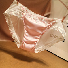 European nobles charming Sexy Lace Satin Silk Yarn on cotton crotch bottom female underwear F Pink