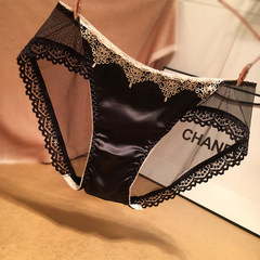 European nobles charming Sexy Lace Satin Silk Yarn on cotton crotch bottom female underwear F black