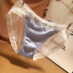 European nobles charming Sexy Lace Satin Silk Yarn on cotton crotch bottom female underwear F Sky blue
