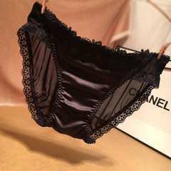 European nobles charming Sexy Lace Satin Silk Yarn on cotton crotch bottom female underwear F All black