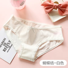Cotton underwear female cotton waist briefs girl cotton fabric pants Japanese woman sexy waist no trace M White bow tie