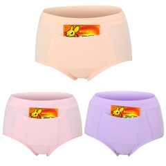 Langsha underwear female cotton high waist menstrual period menstrual leakproof aunt installed 3 triangular underpants head XL/170 Skin + pink + purple (waist pocket crotch width)