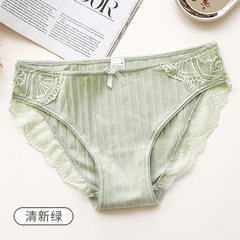Lace girl cotton fabric underwear, female pure cotton waist waist Japanese girl underpants, cotton ladies Triangle pants head M Fresh green