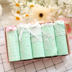 The 5 gift box Cotton Briefs waist girls cartoon cute Japanese Girls Cotton Fabric F Milkshake green combination