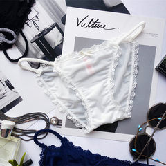 Sexy underwear lady silk seamless transparent thin silk milk white black lace briefs waist strap S 5, white
