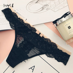 Six rabbits three send a female sexy sexy underwear lace thong T transparent triangular pants hidden without a trace M black