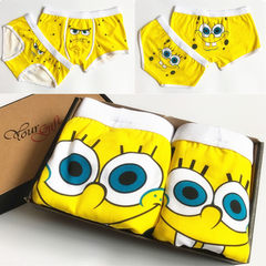 Over 2 pieces of clothes lovely cartoon couple underwear men boxer female cotton underwear triangle creative personality (boxed) L Mens code + female size NK01- Haibao yellow