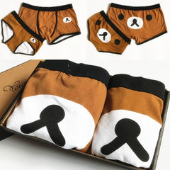 Over 2 pieces of clothes lovely cartoon couple underwear men boxer female cotton underwear triangle creative personality (boxed) L Mens code + female size NK01- brown bear