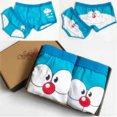 Over 2 pieces of clothes lovely cartoon couple underwear men boxer female cotton underwear triangle creative personality (boxed) L Mens code + female size NK01- blue fat man