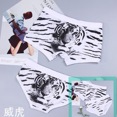 In the low cotton underwear couple cute cartoon men boxer sexy lady triangle creative winter suit Male L female free gift box White grey