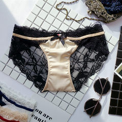 Ladies Sexy Underwear temptation satin fabric Japanese Princess waist hollowed out black and white lace t briefs S Skin colour