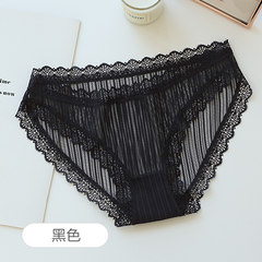 Hollow gauze underwear lace underwear sexy female cotton crotch pants waist briefs girls girls M (80-120 Jin) black