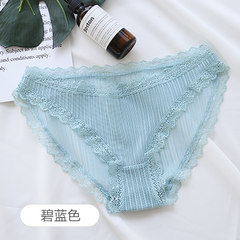 Hollow gauze underwear lace underwear sexy female cotton crotch pants waist briefs girls girls M (80-120 Jin) Azure blue