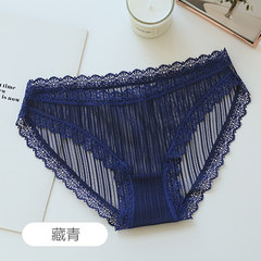 Hollow gauze underwear lace underwear sexy female cotton crotch pants waist briefs girls girls M (80-120 Jin) Tibet Navy