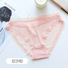 Hollow gauze underwear lace underwear sexy female cotton crotch pants waist briefs girls girls M (80-120 Jin) Red bean powder