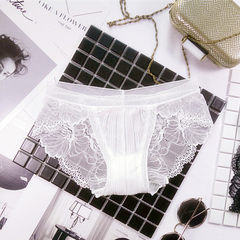 Sexy female underwear transparent lace temptation seamless gauze waist bag hip briefs and Black White Chiffon S white