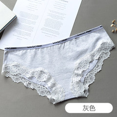 Japanese girl lace pure cotton underwear, sexy lady waist triangle cotton, no trace cotton fabric pants head M gray