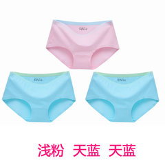 3-4 installed a piece of 100% cotton panties female sweat modal seamless antibacterial lady briefs in autumn and winter XL (for 135-160 pounds of MM) Pink + sky blue + sky blue