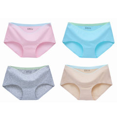 3-4 installed a piece of 100% cotton panties female sweat modal seamless antibacterial lady briefs in autumn and winter XL (for 135-160 pounds of MM) Pink + sky blue + grey + skin color