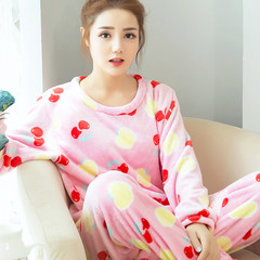 In autumn and winter. Thick Coral Fleece Pajamas long sleeved women cute cartoon size Home Furnishing Flannel Suit It is only 33.8 yuan to lose money under the collar roll Rose red