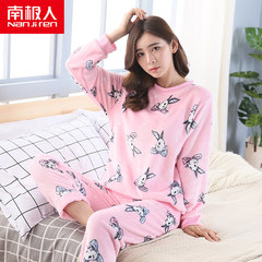 Nanjiren pajamas female winter long sleeved T-shirt casual cute coral fleece flannel suit Home Furnishing warm sleep XXL [recommendation 140-160] Z#-7521 Pink Rabbit