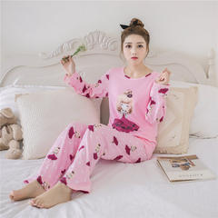 The spring and autumn winter sweet female pajamas cartoon modal XL Ms. long sleeved clothes to wear suits the students Home Furnishing thin Two sets minus 3 yuan style optional Rose Pink