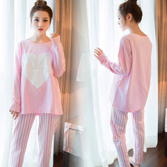 The spring and autumn winter sweet female pajamas cartoon modal XL Ms. long sleeved clothes to wear suits the students Home Furnishing thin Two sets minus 3 yuan style optional Dazzle pink 1