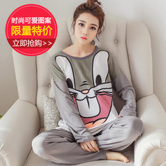 The spring and autumn winter sweet female pajamas cartoon modal XL Ms. long sleeved clothes to wear suits the students Home Furnishing thin Two sets minus 3 yuan style optional Army green