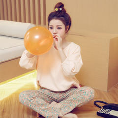 The spring and autumn winter sweet female pajamas cartoon modal XL Ms. long sleeved clothes to wear suits the students Home Furnishing thin Two sets minus 3 yuan style optional Orange red