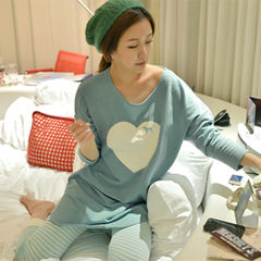 The spring and autumn winter sweet female pajamas cartoon modal XL Ms. long sleeved clothes to wear suits the students Home Furnishing thin Two sets minus 3 yuan style optional Emerald green