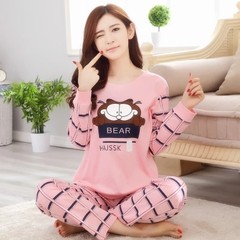 Pajamas, women's long sleeve pants, pure cotton sets, leisure big yards, lovely ladies, winter clothes, summer clothes M code [80-100 Jin] Long sleeve J.