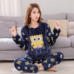 Add fat XL code coral velvet pajamas female long sleeves autumn winter fat MM flannel home suit thickening suit 200 Jin Standard XL110-120 Jin Azure blue