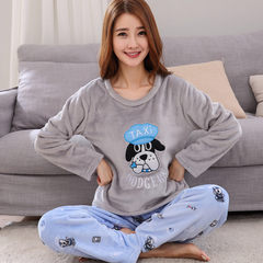 Add fat XL code coral velvet pajamas female long sleeves autumn winter fat MM flannel home suit thickening suit 200 Jin Standard XL110-120 Jin Light grey