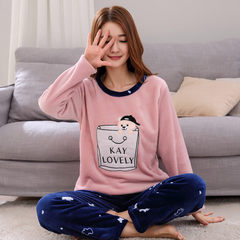 Add fat XL code coral velvet pajamas female long sleeves autumn winter fat MM flannel home suit thickening suit 200 Jin Standard XL110-120 Jin Pink