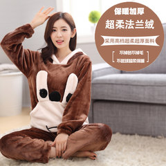 Add fat XL code coral velvet pajamas female long sleeves autumn winter fat MM flannel home suit thickening suit 200 Jin Standard XL110-120 Jin Thickened hooded rabbit mink fur