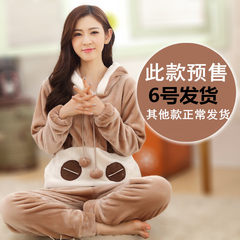 Add fat XL code coral velvet pajamas female long sleeves autumn winter fat MM flannel home suit thickening suit 200 Jin Standard XL110-120 Jin (advance sale) thickening, dull bear, mink cashmere woman