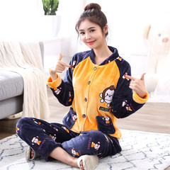 Add fat XL code coral velvet pajamas female long sleeves autumn winter fat MM flannel home suit thickening suit 200 Jin Standard XL110-120 Jin Orange