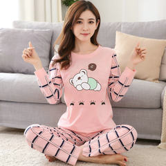 Autumn spring and autumn female cotton long sleeved pajamas cotton suit size Home Furnishing lovely summer thin piece of winter S 65130 drunken bears