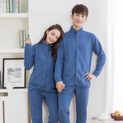 In autumn and winter, men's pajamas, male ladies, pure cotton, cotton thickening, cotton jacket, warm clothing can be worn outside M Blue woman