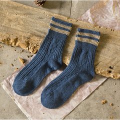 Children's stockings in winter and autumn school of thermal insulation heap socks, Korean style socks in summer, thickening winter socks in South Korea Size 35-44 Dark blue (5 double pack)