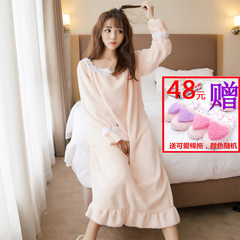Korean female Sweet Princess Dress flannel pajamas long thick winter lady Home Furnishing coral fleece clothing XL (140-160 pounds for weight) 93006+ send shoes