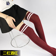 Japanese winter wind socks female college lengthened thickness of two bar piles of socks stockings leg socks stockings Size 35-44 Two bar wine red