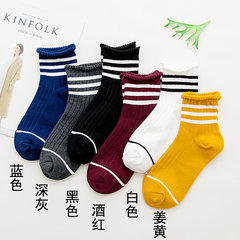 Black cotton stockings socks socks in the Department of children the Korean Institute of South Korea all-match piles of winter socks tide Size 35-44 Three bar color optional collocation message notes (5 pairs)
