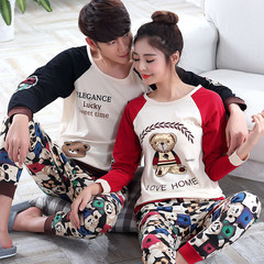 In spring and autumn, lovers' pajamas, long sleeves, pure cotton autumn, autumn and winter cartoon women suits, men's home clothes can be worn out Male XL no pilling, no fading Ear of rice